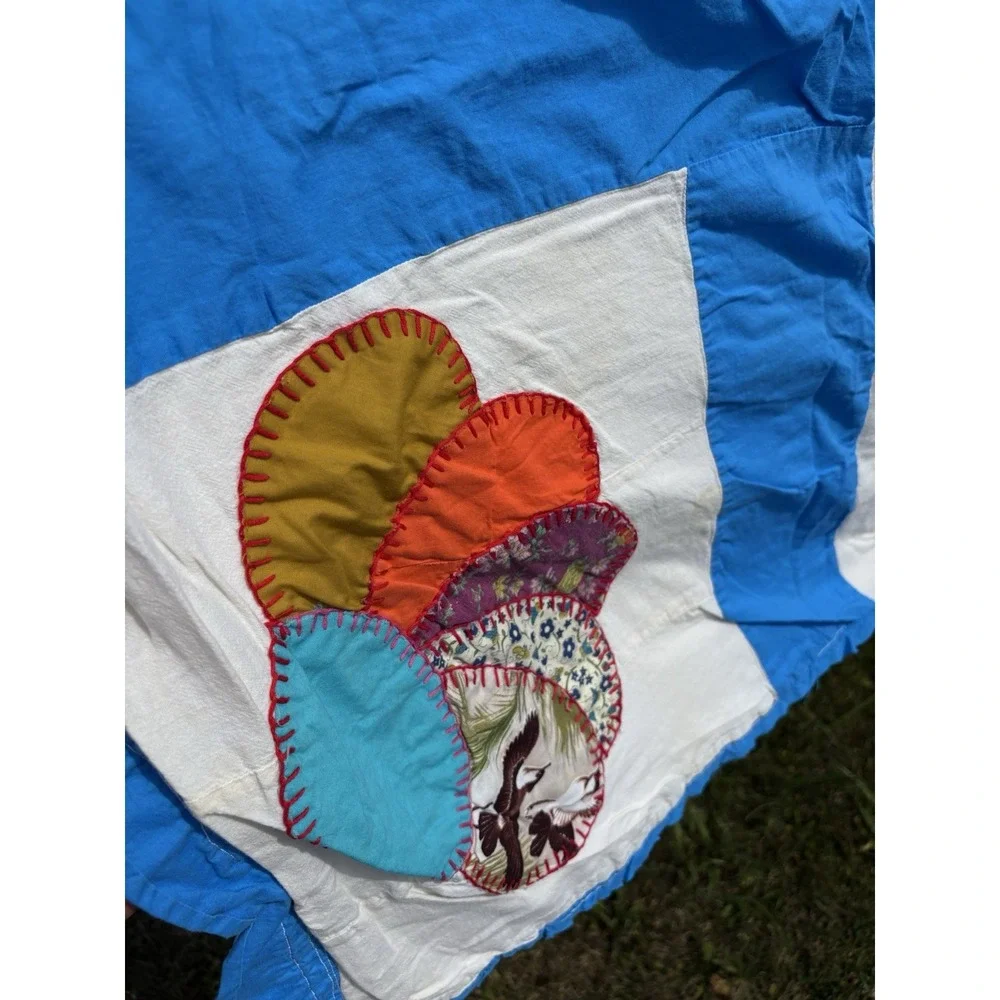 Vintage Dresden Plate Cutter Lap Quilt Floral Patchwork Blue Projects 34